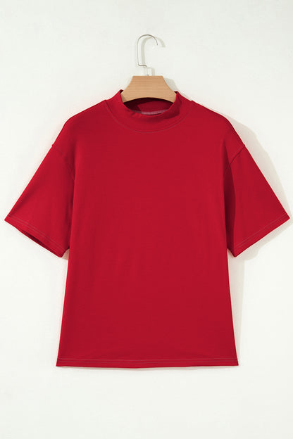 Reversible Contrast Stitching Mock Neck T-Shirt