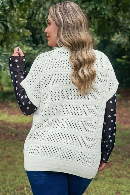 Plus Size Eyelet Hollow Out Dolman Knit Sweater