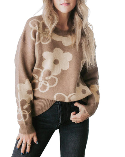 Floral Drop Shoulder Crewneck Sweater