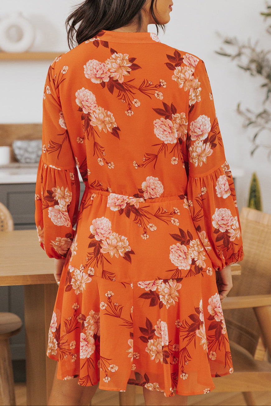 Floral Long Sleeve Buttoned Dress