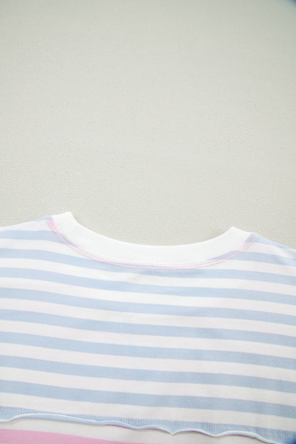 Stripe Oversize Dolman Sleeve Patchwork T-Shirt