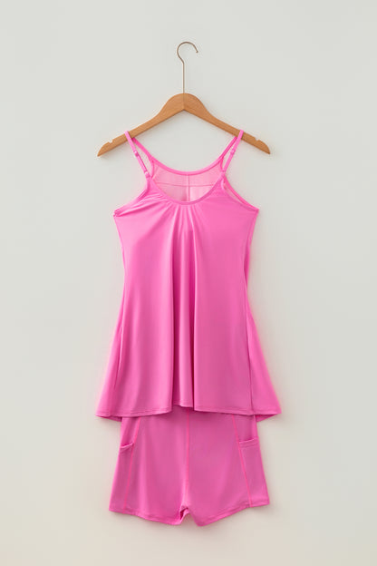 Solid Tunic Tank Dress & Shorts Athletic Set