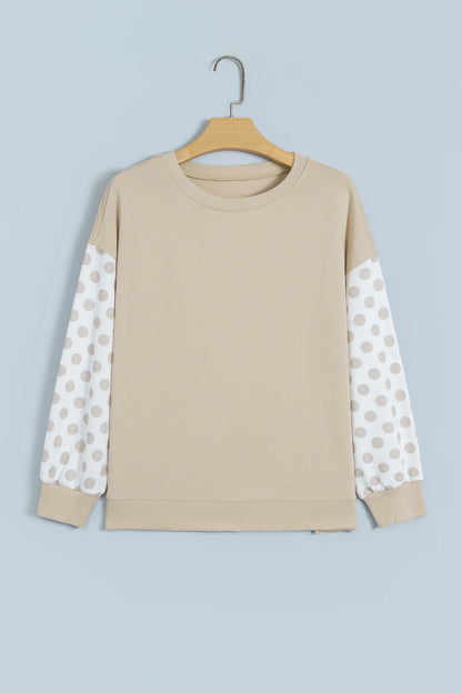 Polka Dot Patchwork Drop Shoulder Sweatshirt