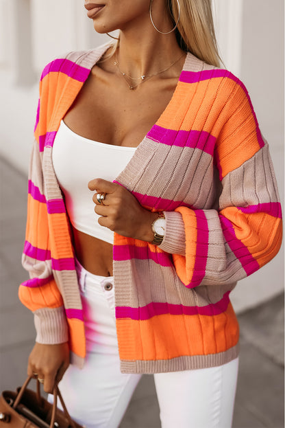 Stripe Colorblock Drop Shoulder Cardigan