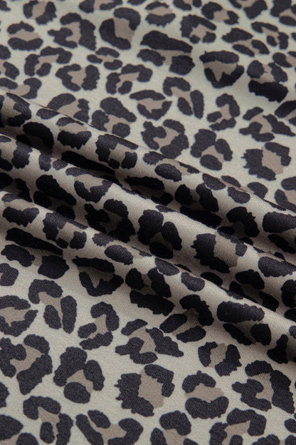 Leopard Half Zip Stripe Trim Short Sleeve Top