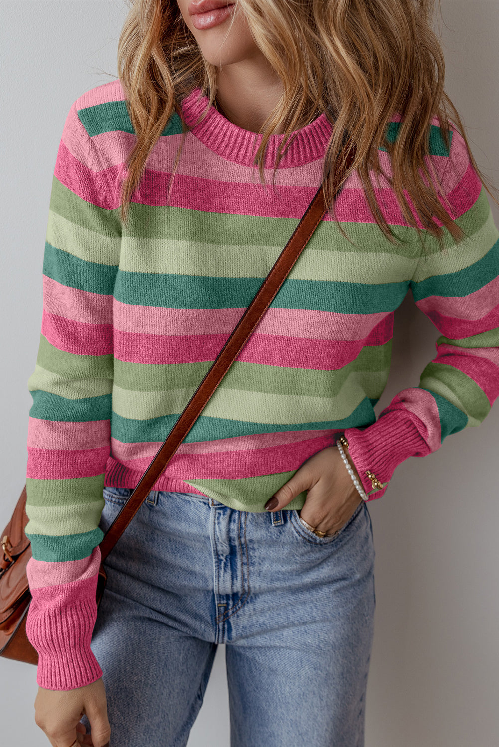 Stripe Colorblock Round Neck Sweater