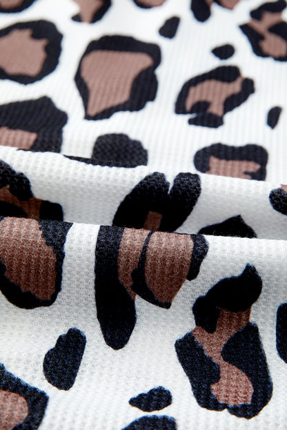 Leopard Waffle Knit Patchwork Zip Up Hoodie