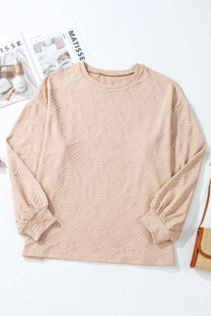 Plus Size Geometric Textured Crewneck Sweatshirt