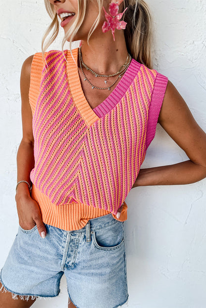 Chevron Colorblock Sleeveless Sweater Top