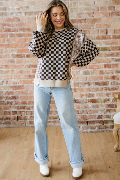 Checker Patchwork Long Sleeve Top