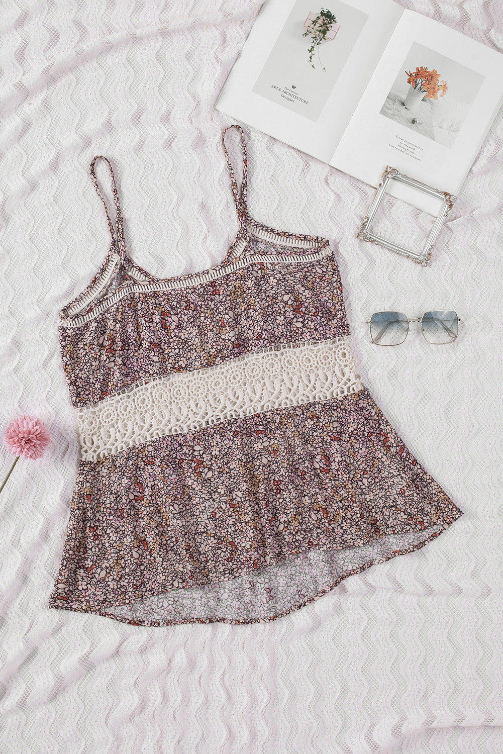 Floral Lace Crochet Spaghetti Strap Tank Top