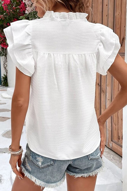 Ruffle Flutter Sleeve V-Neck Top