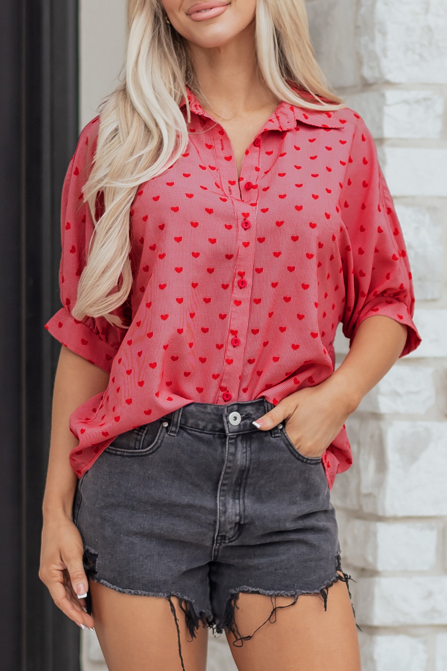 Valentine Heart Short Sleeve Buttoned Shirt