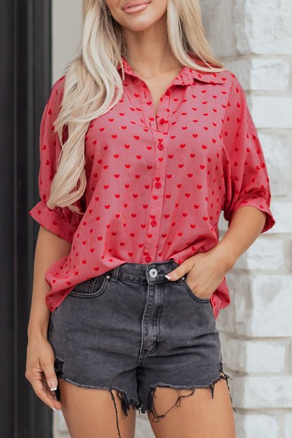 Valentine Heart Short Sleeve Buttoned Shirt