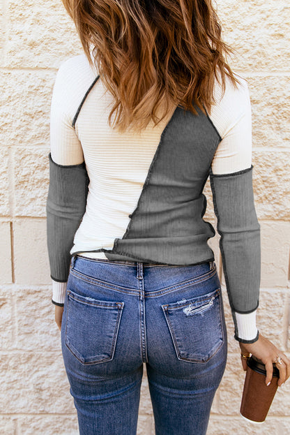 Colorblock Ribbed Reverse Seam Top