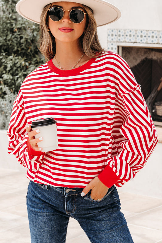 Stripe Reverse Seam Drop Shoulder Top