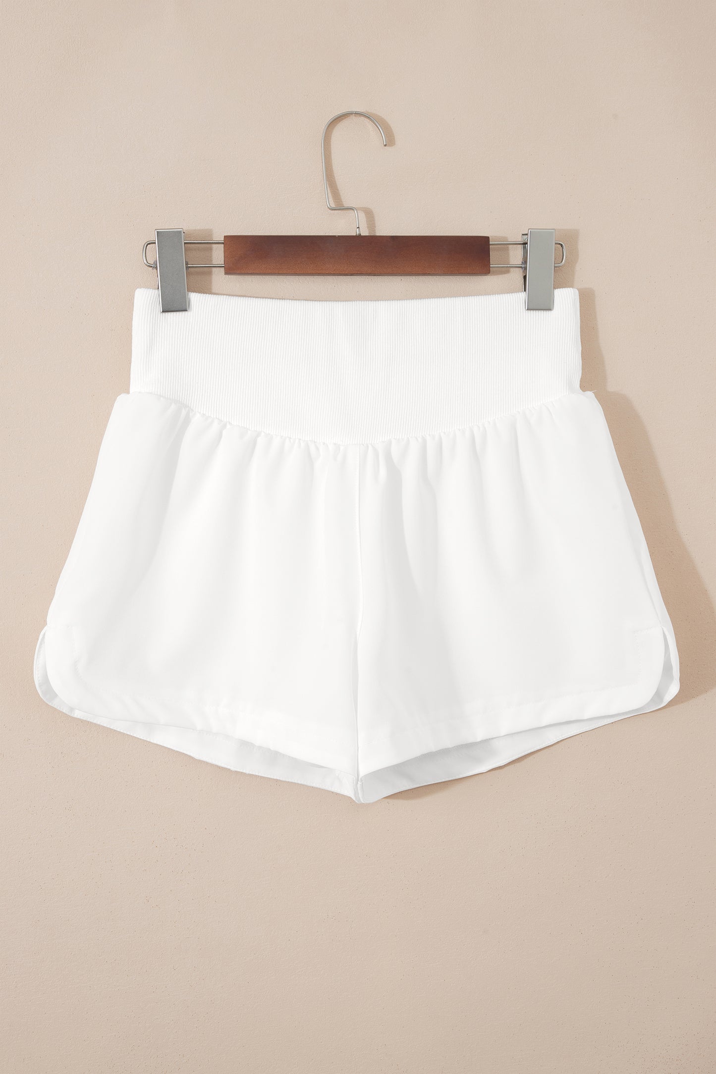 Solid Ribbed Patchwork High Waist Athletic Shorts