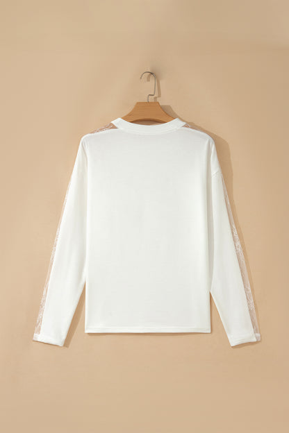 Lace Patchwork Round Neck Long Sleeve Top