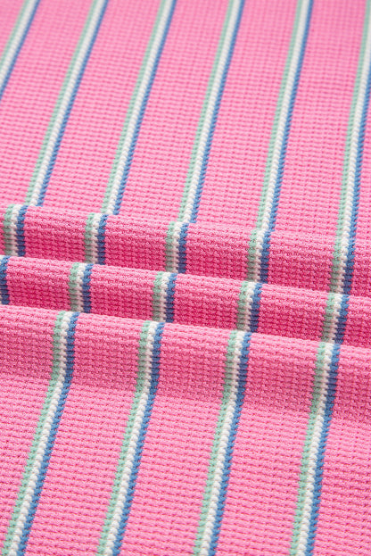 Stripe Textured Knit Round Neck Long Sleeve Top