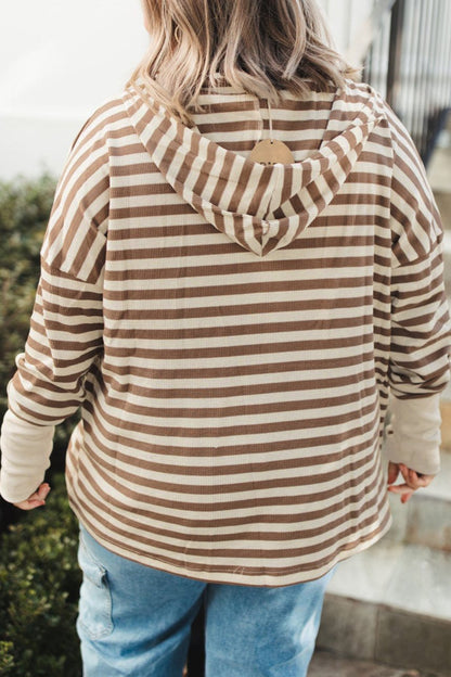 Stripe Quarter Button Hoodie Plus Size