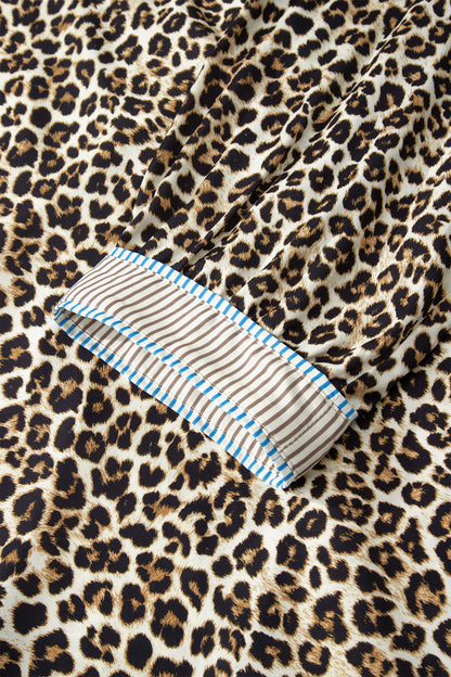 Plus Size Leopard Stripe Trim V-Neck Mini Dress