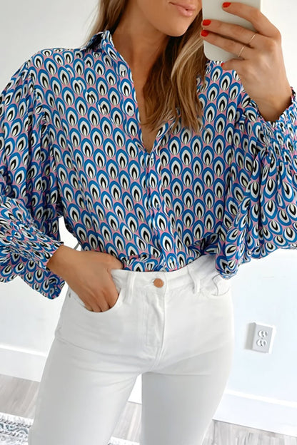 Abstract Shirred Cuff Buttoned Shirt