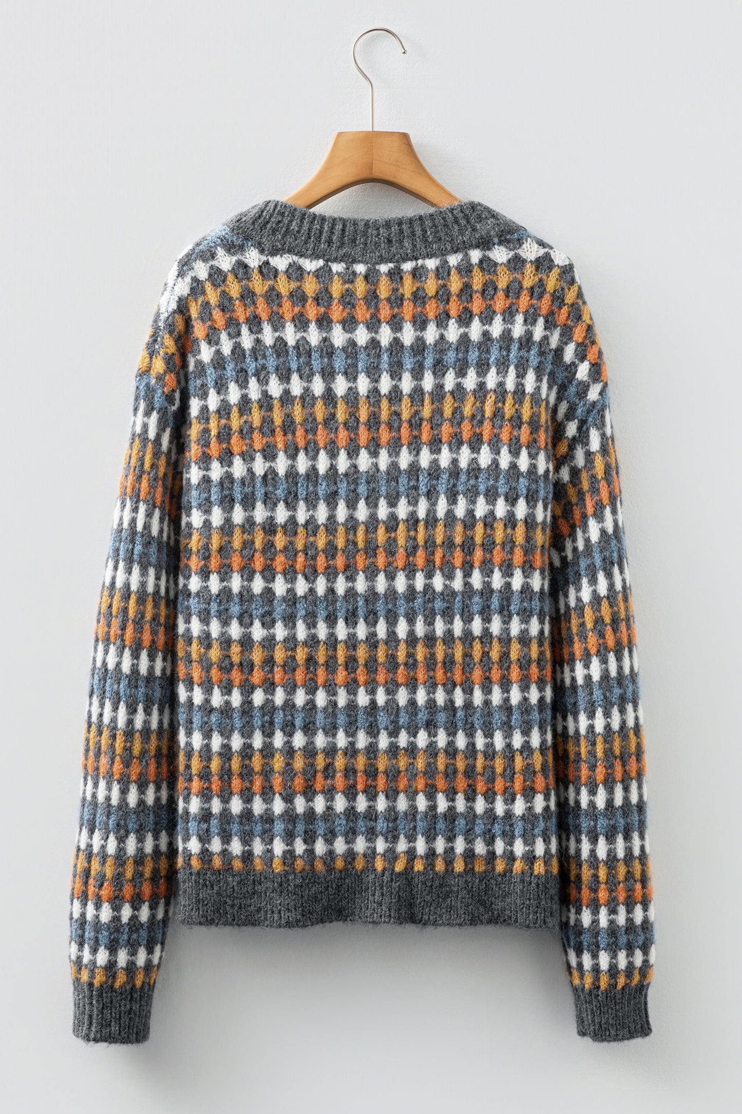 Dotted Diamond Knit Button-Up V-Neck Sweater Cardigan