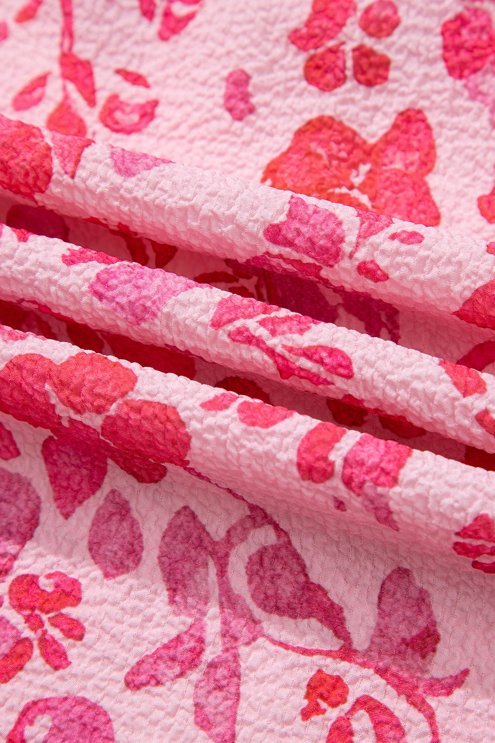 Floral Puff Sleeve Split Neck Lightweight Blouse