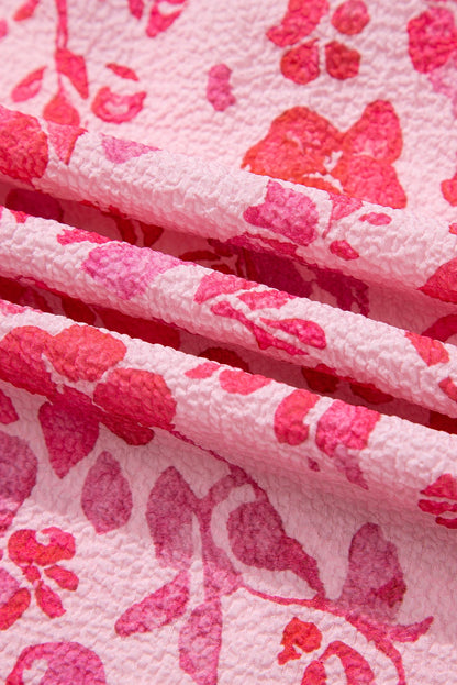 Floral Puff Sleeve Split Neck Lightweight Blouse