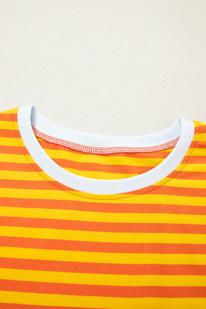 Stripe Contrast Crew Neck Drop Shoulder Tee