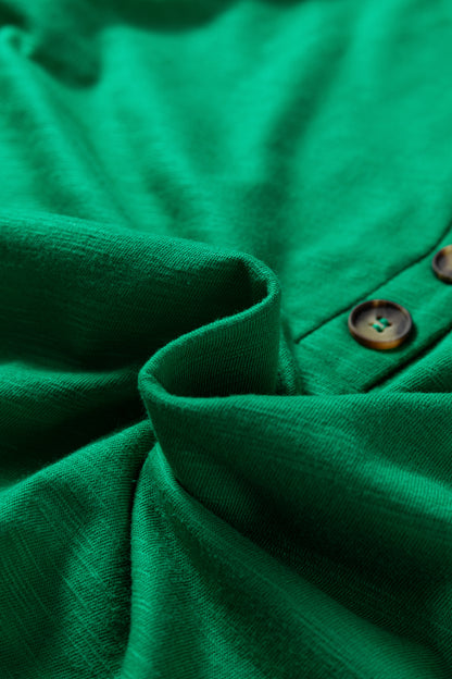 Solid V-Neck Button Long Sleeve Top