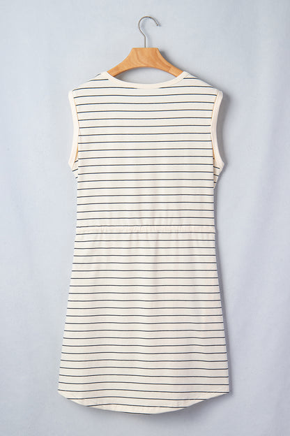 Stripe Drawstring Waist Pocketed Mini Dress
