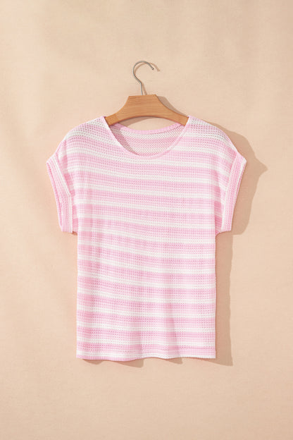 Stripe Waffle Knit Short Sleeve T-Shirt