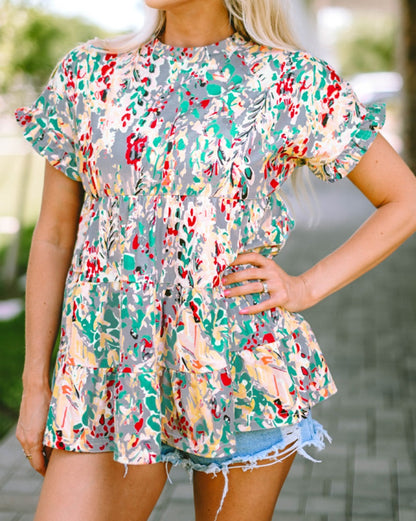 Floral Ruffle Sleeve Babydoll Top