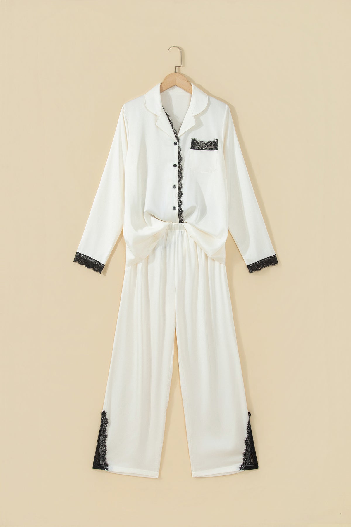Lace Contrast Trim Top & Pants Pajama Set