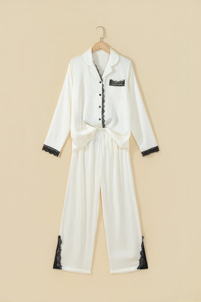 Lace Contrast Trim Top & Pants Pajama Set