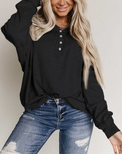 Waffle Dolman Sleeve Henley Top