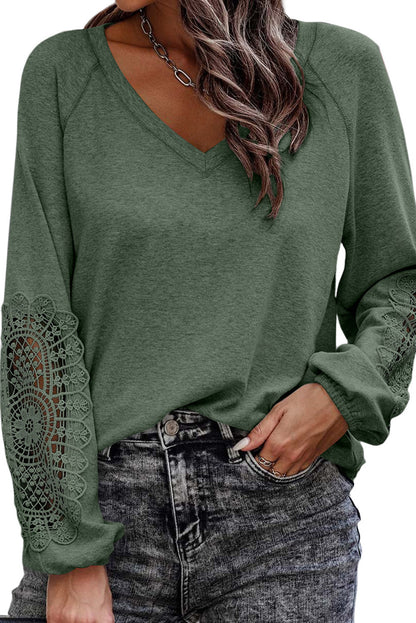 Lace Trimmed Bishop Sleeve Top