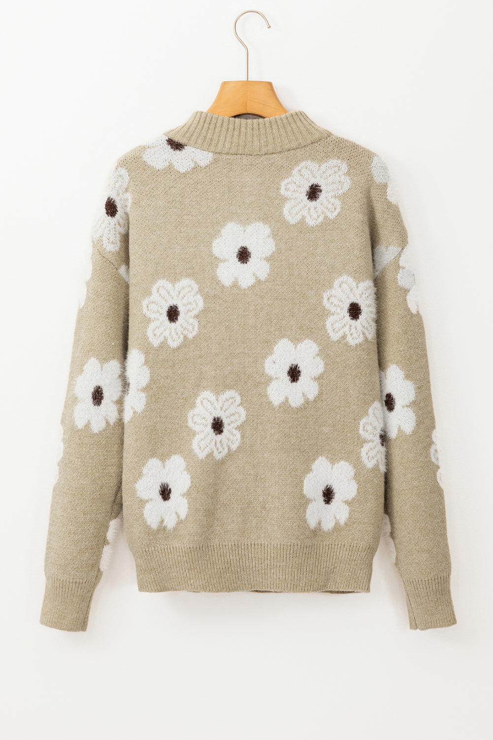 Floral Half Zip Drop Shoulder Sweater