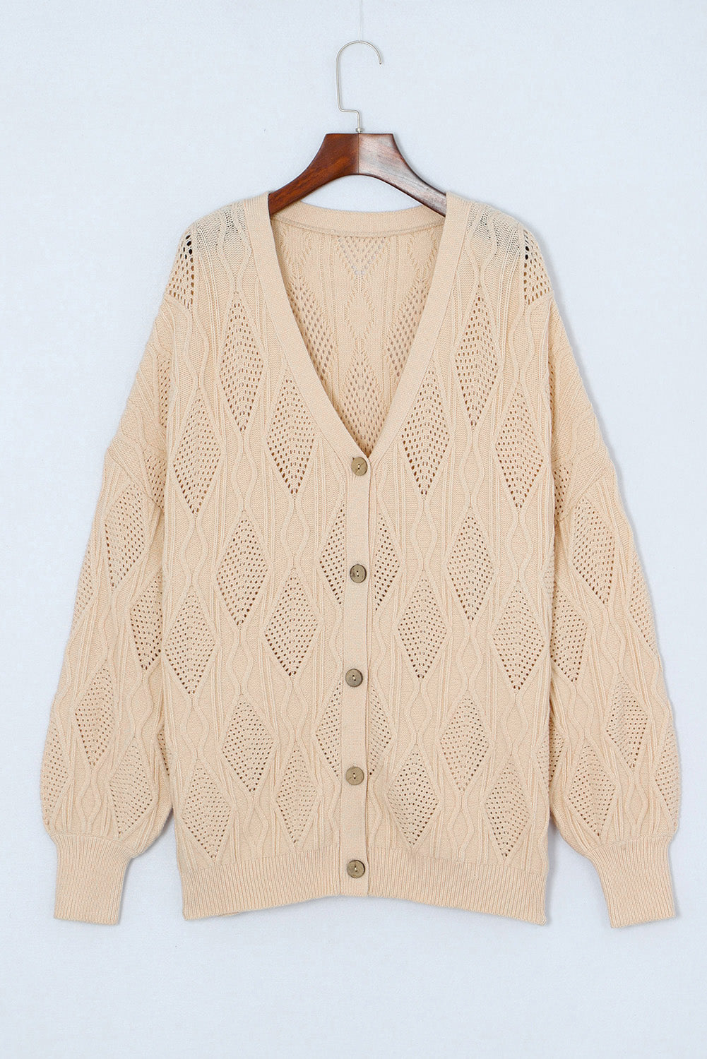 Plus Size Cable Knit Buttoned V-Neck Cardigan