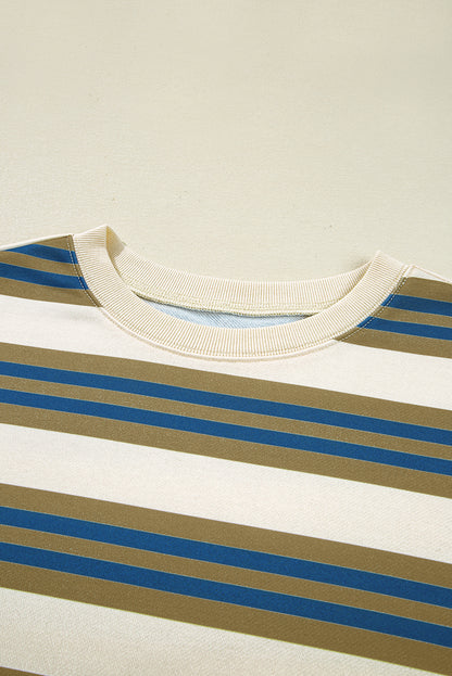 Stripe Crewneck Drop Shoulder Sweatshirt