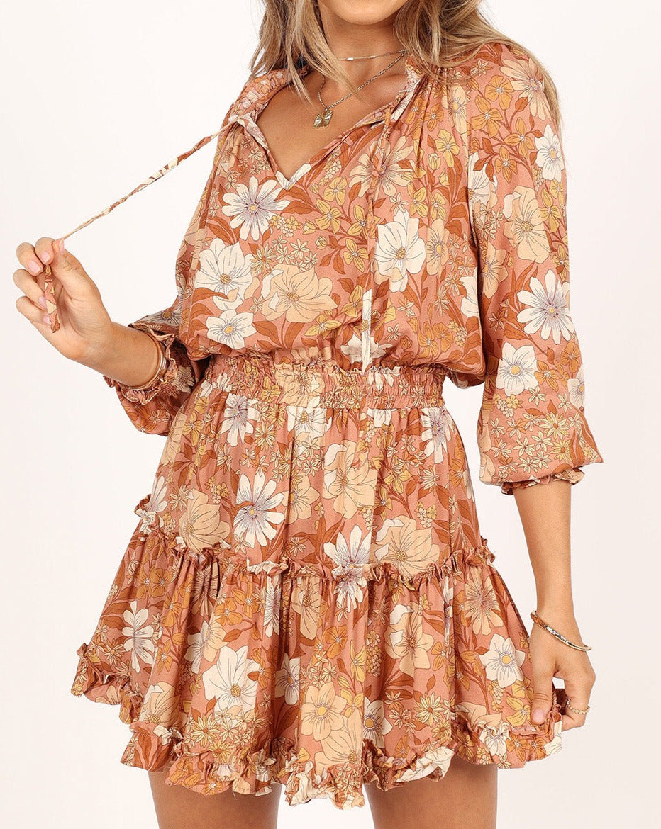 Floral Smocked Waist Ruffle Dress