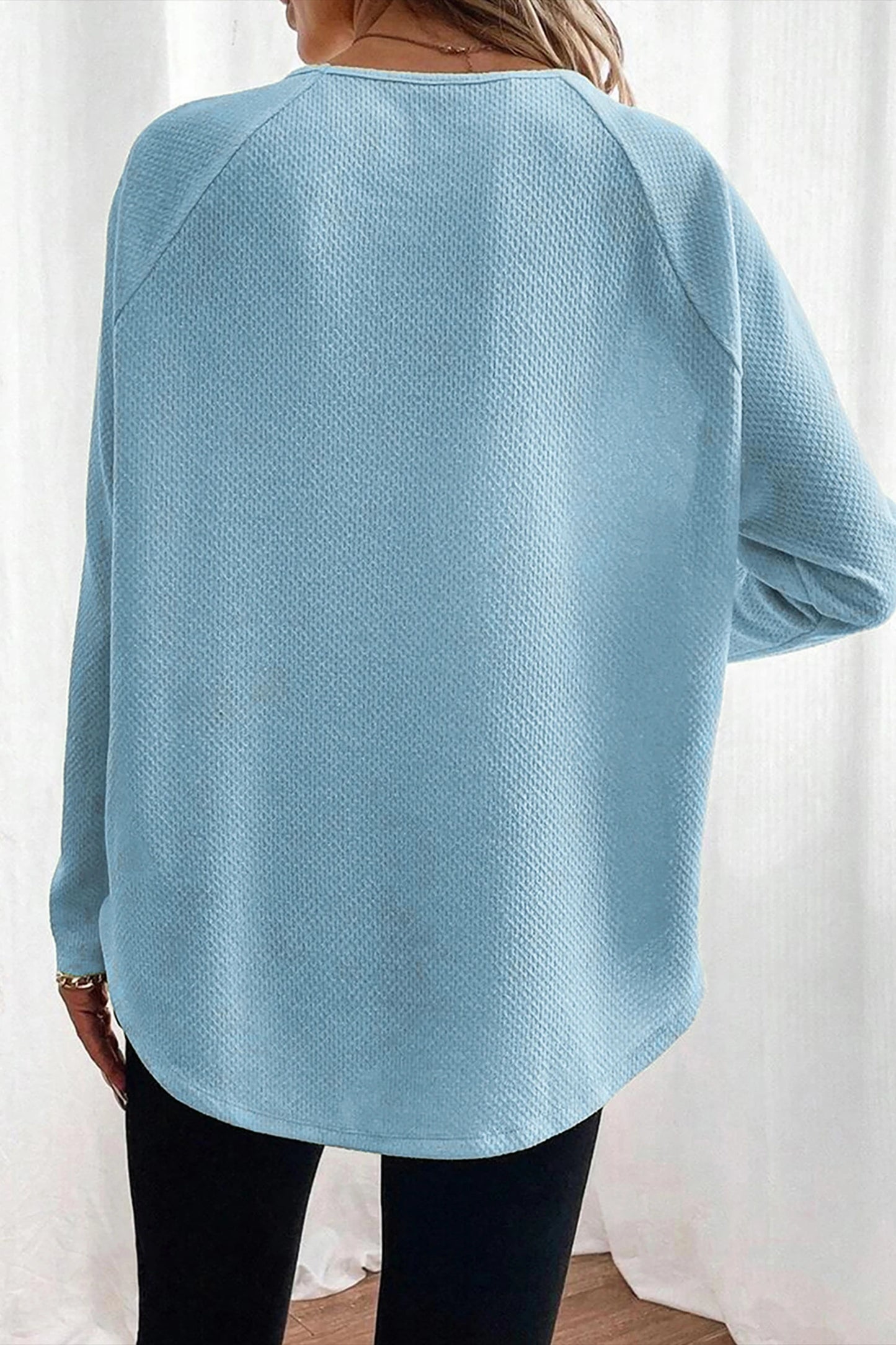 Solid Textured Knit Raglan Long Sleeve Top