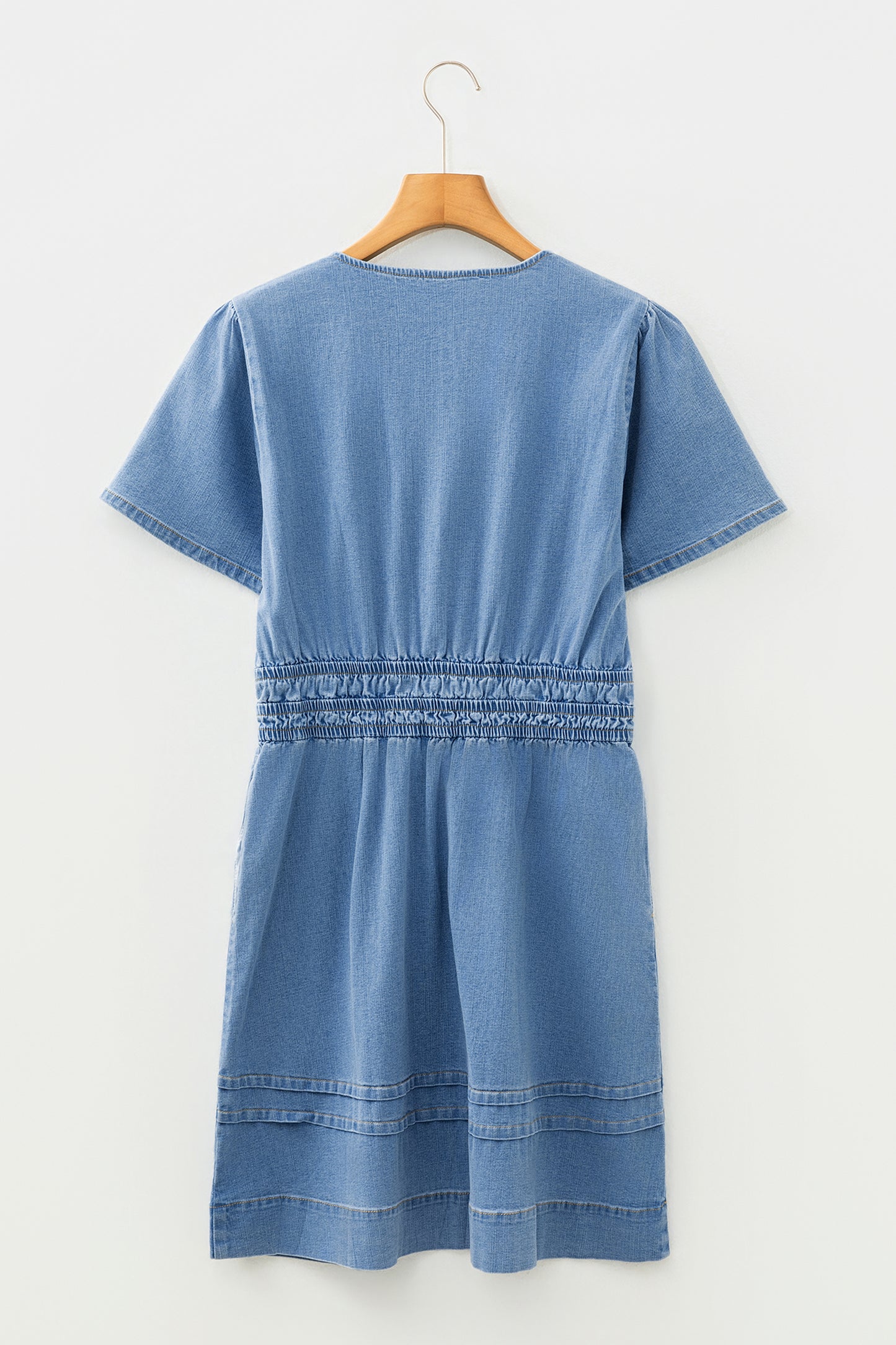 Denim Elastic Waist Short Sleeve Mini Dress