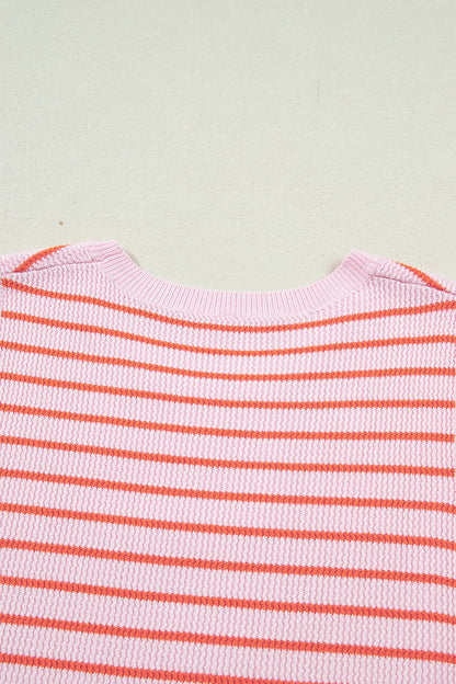 Stripe Textured Knit Sleeveless Sweater Top