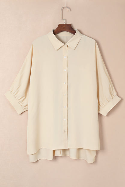 Solid 3/4 Puff Sleeve Oversize Shirt