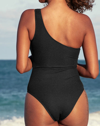 Ribbed One Shoulder Cut-Out Swimsuit