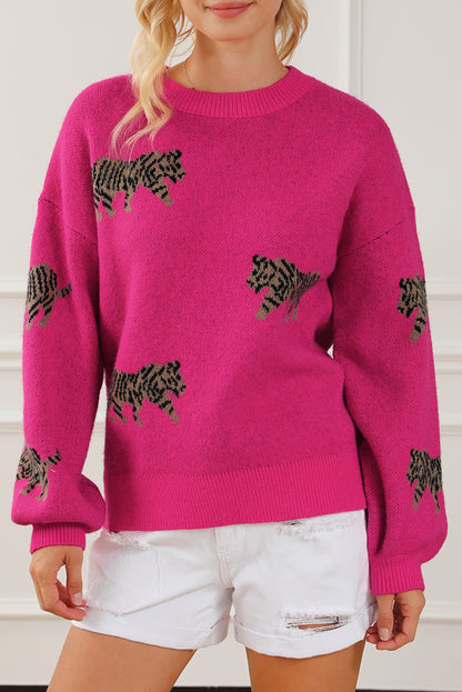 Tiger Ribbed Trim Crewneck Sweater