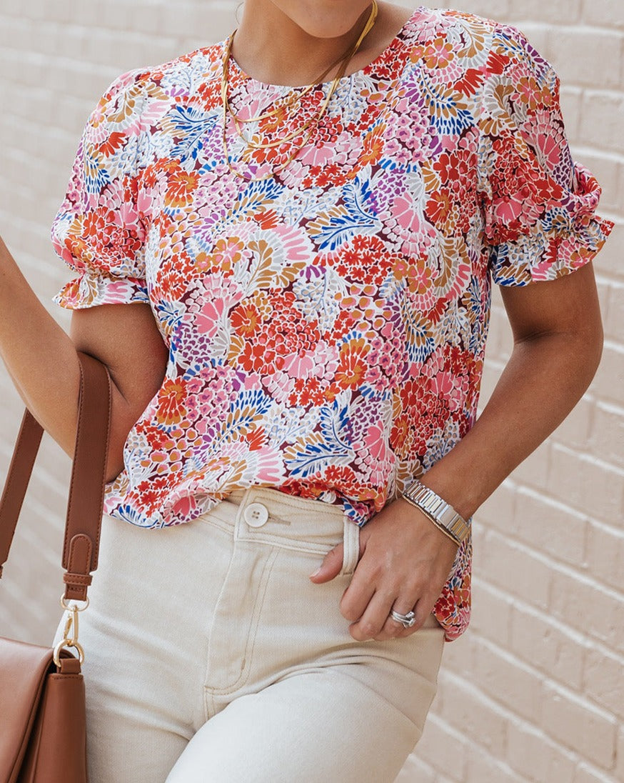 Floral Bubble Sleeve Blouse