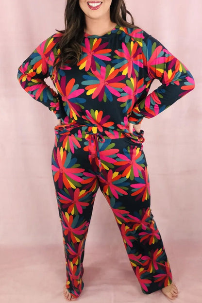 Floral Top and Pants Set Plus Size